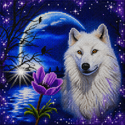 White Wolf &amp; Blue Moon Diamond Painting Kit
