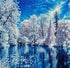 Close up of the finished winter frost forest river diamond painting with sparkling drills | Azurra Shop