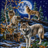 Close up of the finished wolf pack and full moon winter forest diamond painting | Azurra Shop