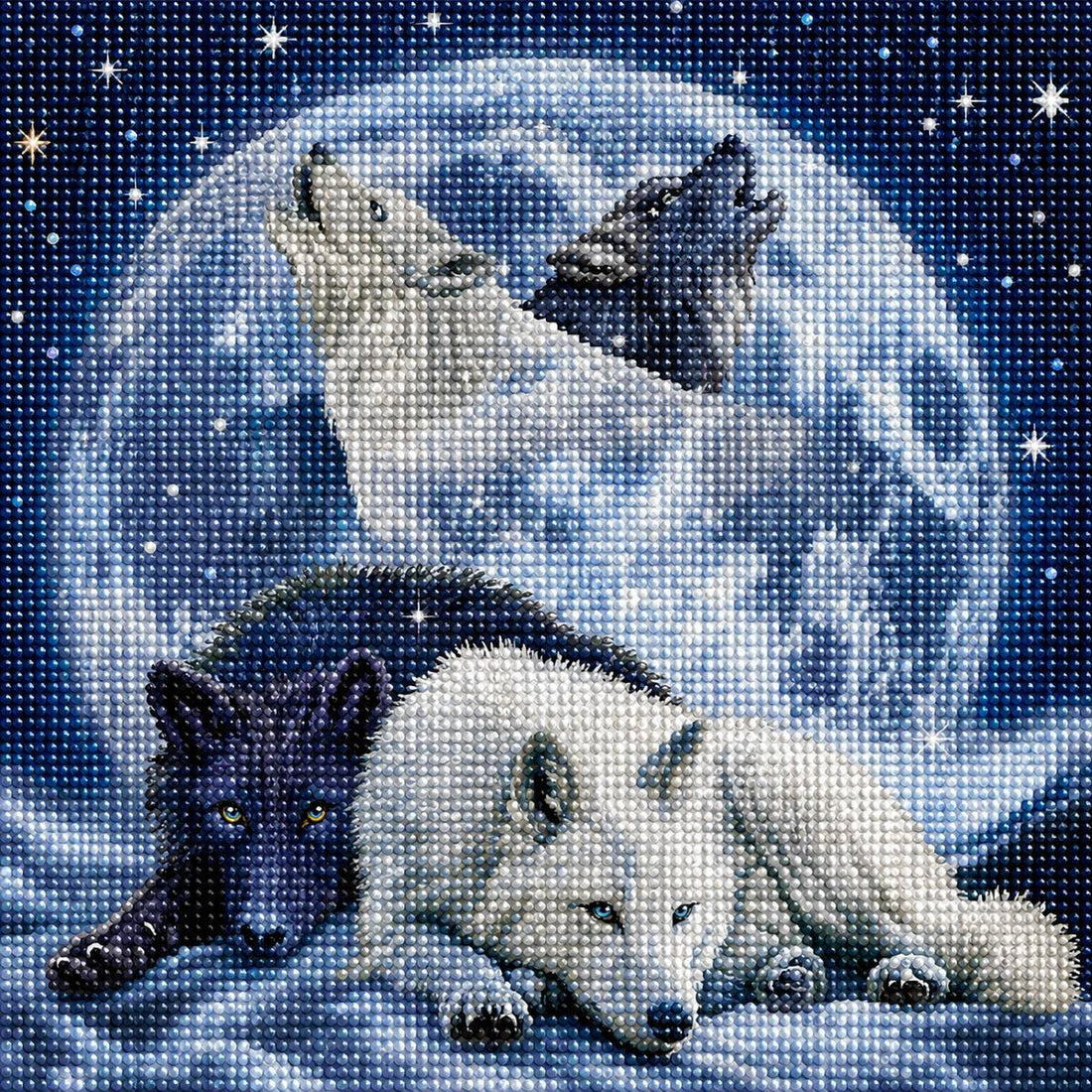 Close up of the finished wolf spirit and full moon diamond painting | Azurra Shop