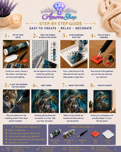 Wolf Pair Moonlit Waterfall Diamond Painting Kit