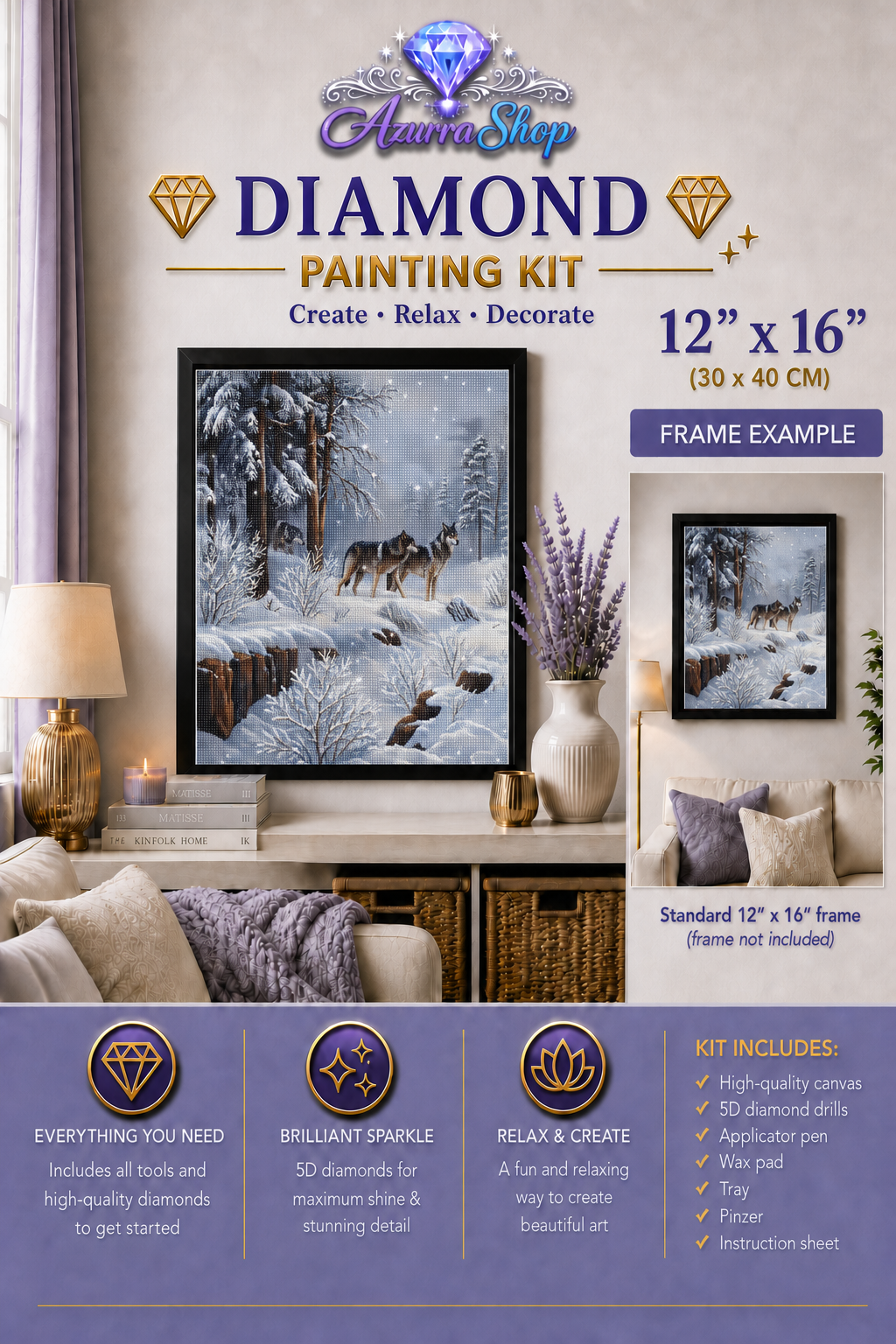 Wolves in Winter Forest Diamond Painting Kit